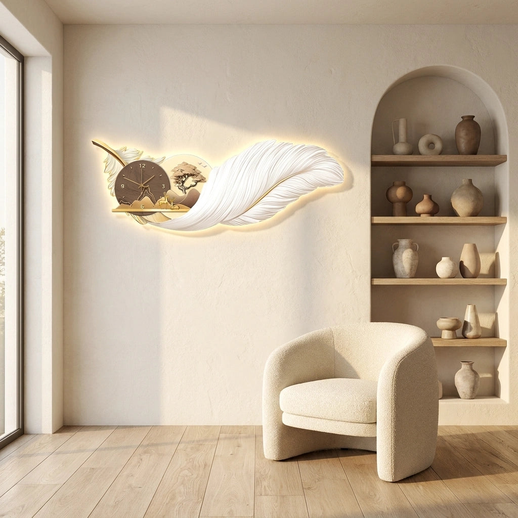 Horloge murale design luxe moderne - mise en situation salon fauteuil