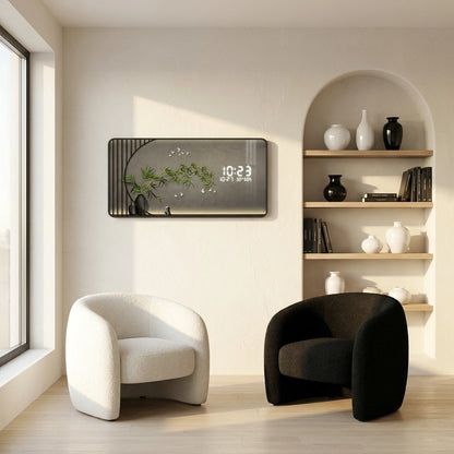 Horloge murale digitale grand format - mise en situation salon 2