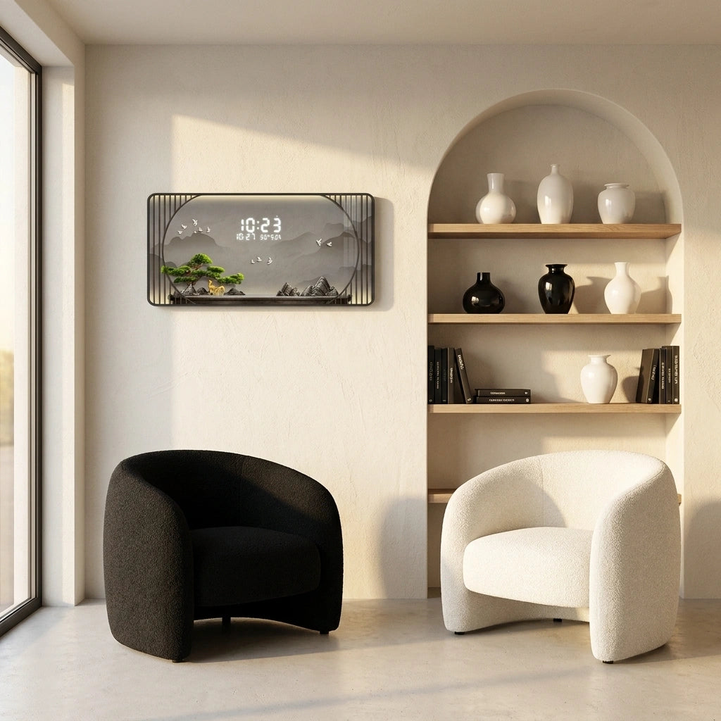 Horloge murale digitale grand format - salon variante ambiance