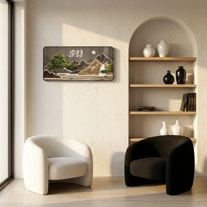 Horloge murale digitale grand format - mise en situation salon design