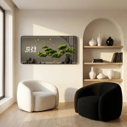 Horloge murale digitale grand format - salon variante ambiance loft