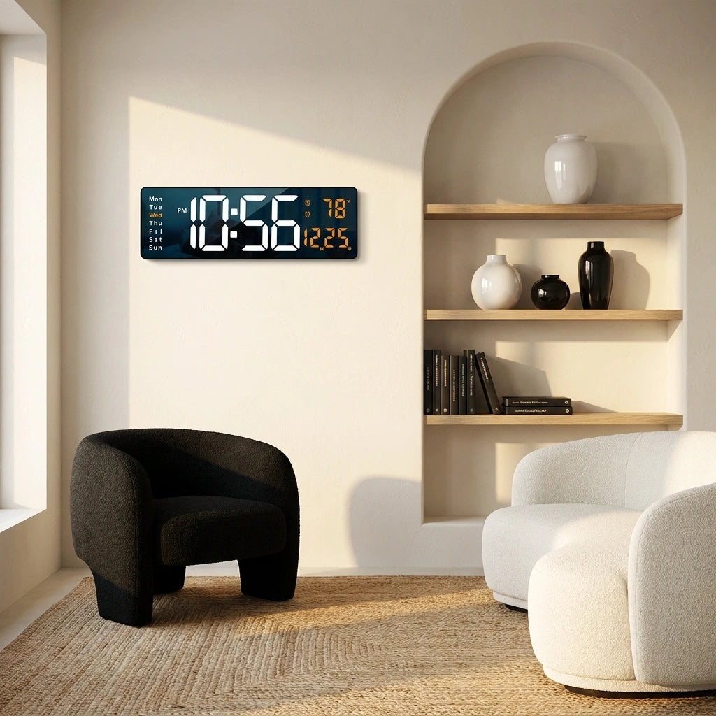 Horloge Murale Numérique  LED Grand Format avec Télécommande