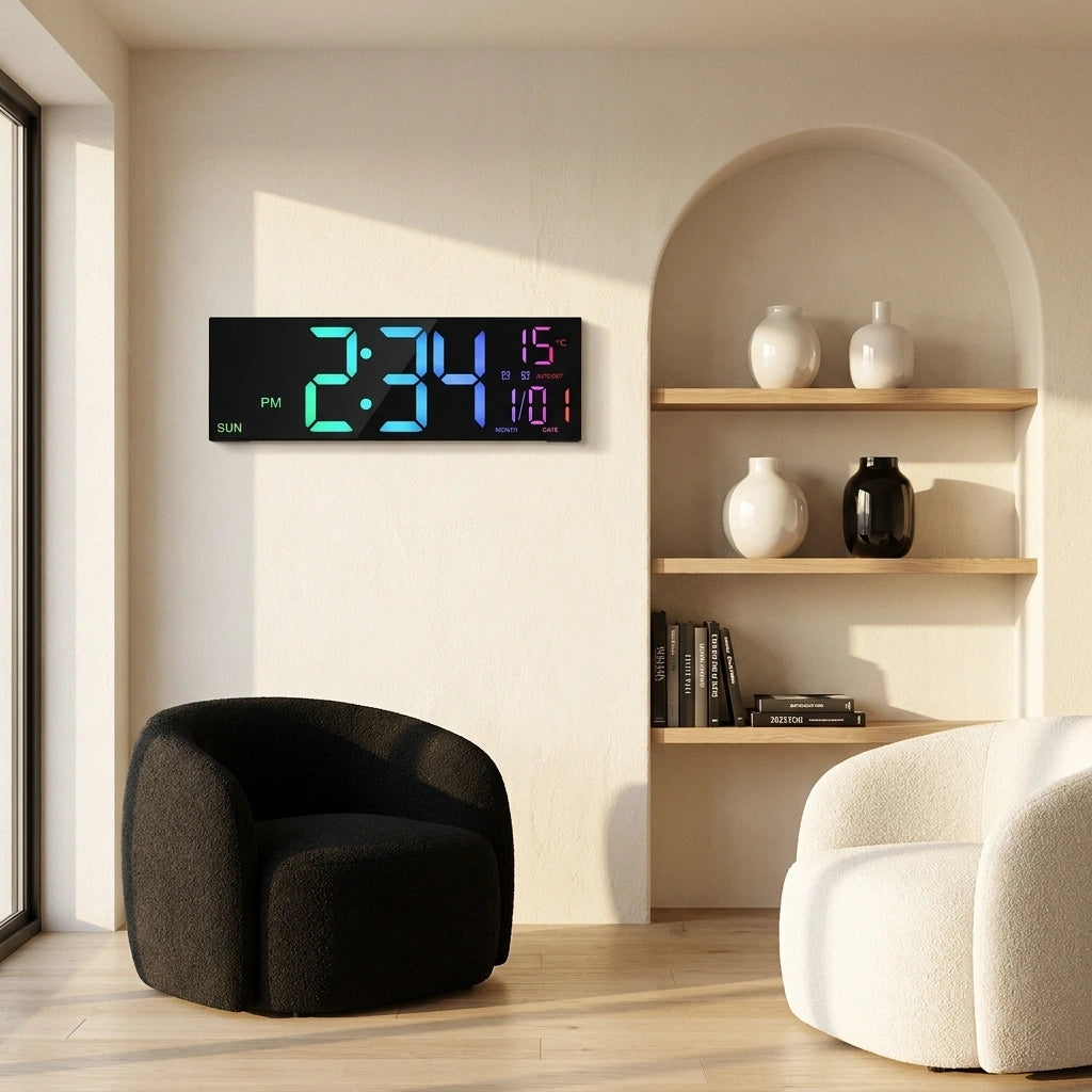 Horloge Murale Numérique  LED Grand Format avec Télécommande