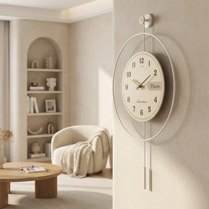 Horloge murale pendule design épuré mise en situation salon