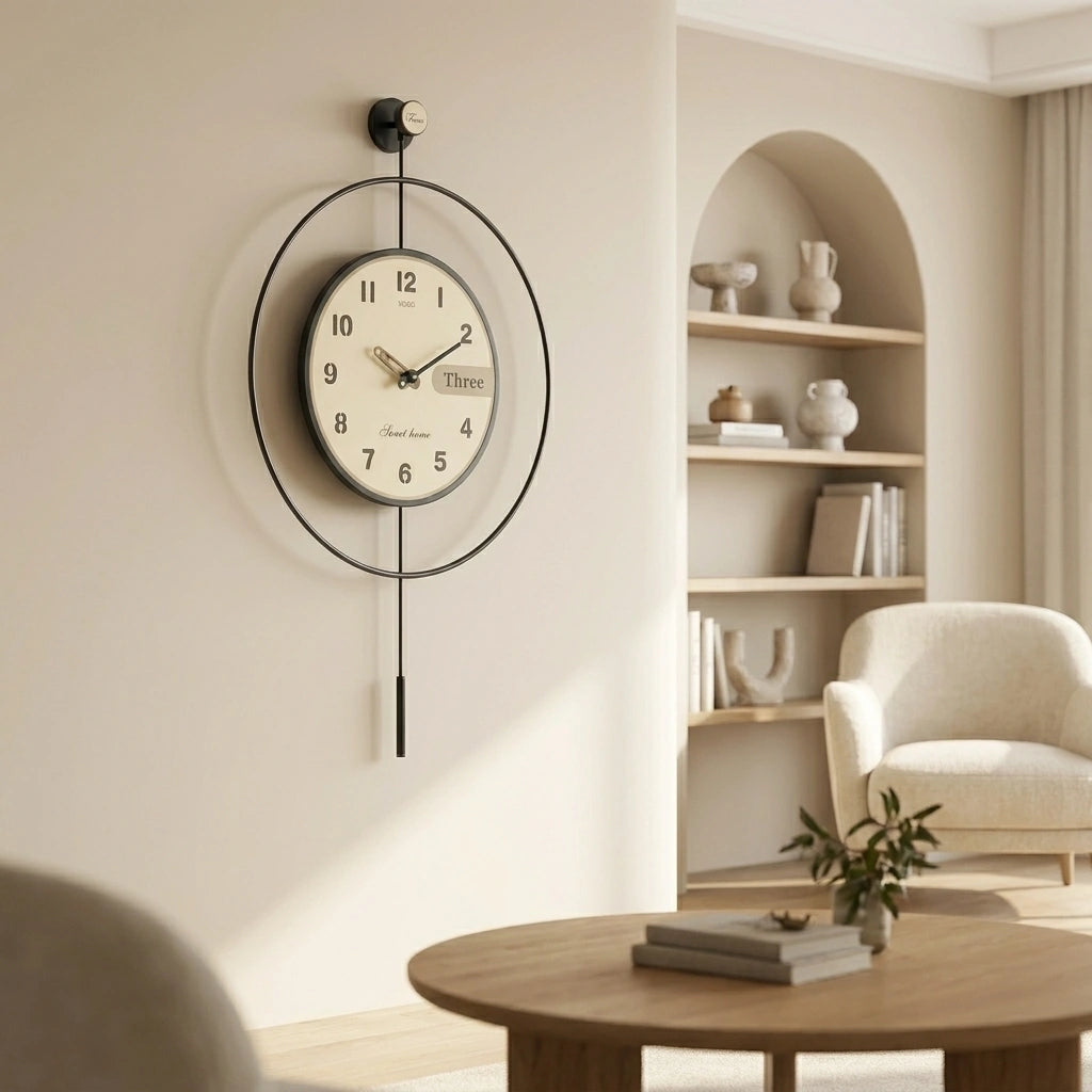 Horloge murale pendule design épuré détail du mécanisme