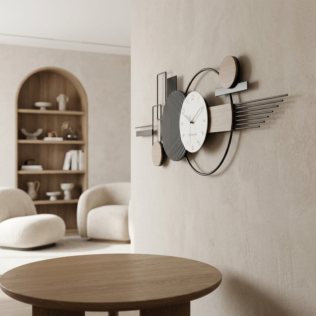 Grande horloge murale géométrie minimaliste détail design
