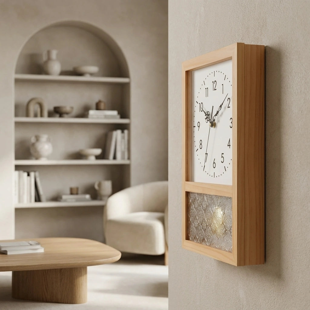 Horloge bois style retro japonais - vue mur salon variante design