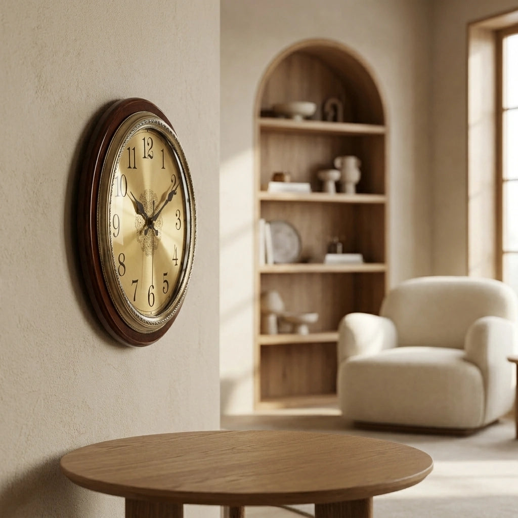Horloge Murale Silencieuse  Métal Doré Style Nordique Vintage