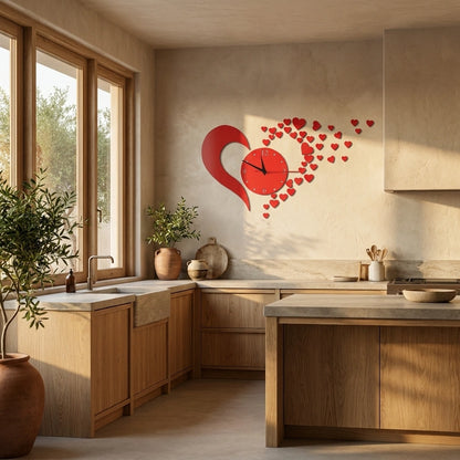 Horloge coeur acrylique miroir - cuisine minimaliste mur blanc