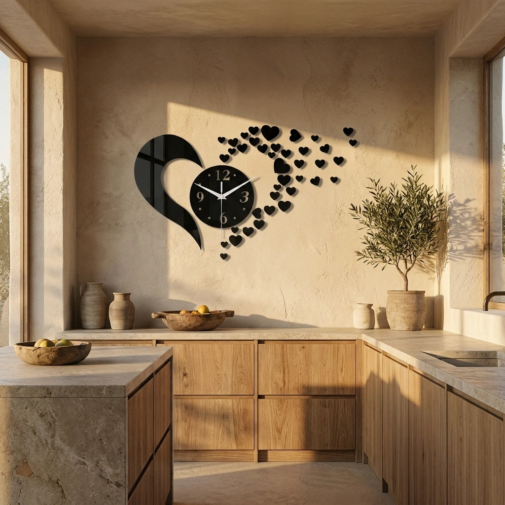 Horloge coeur acrylique miroir - photo principale cuisine minimaliste