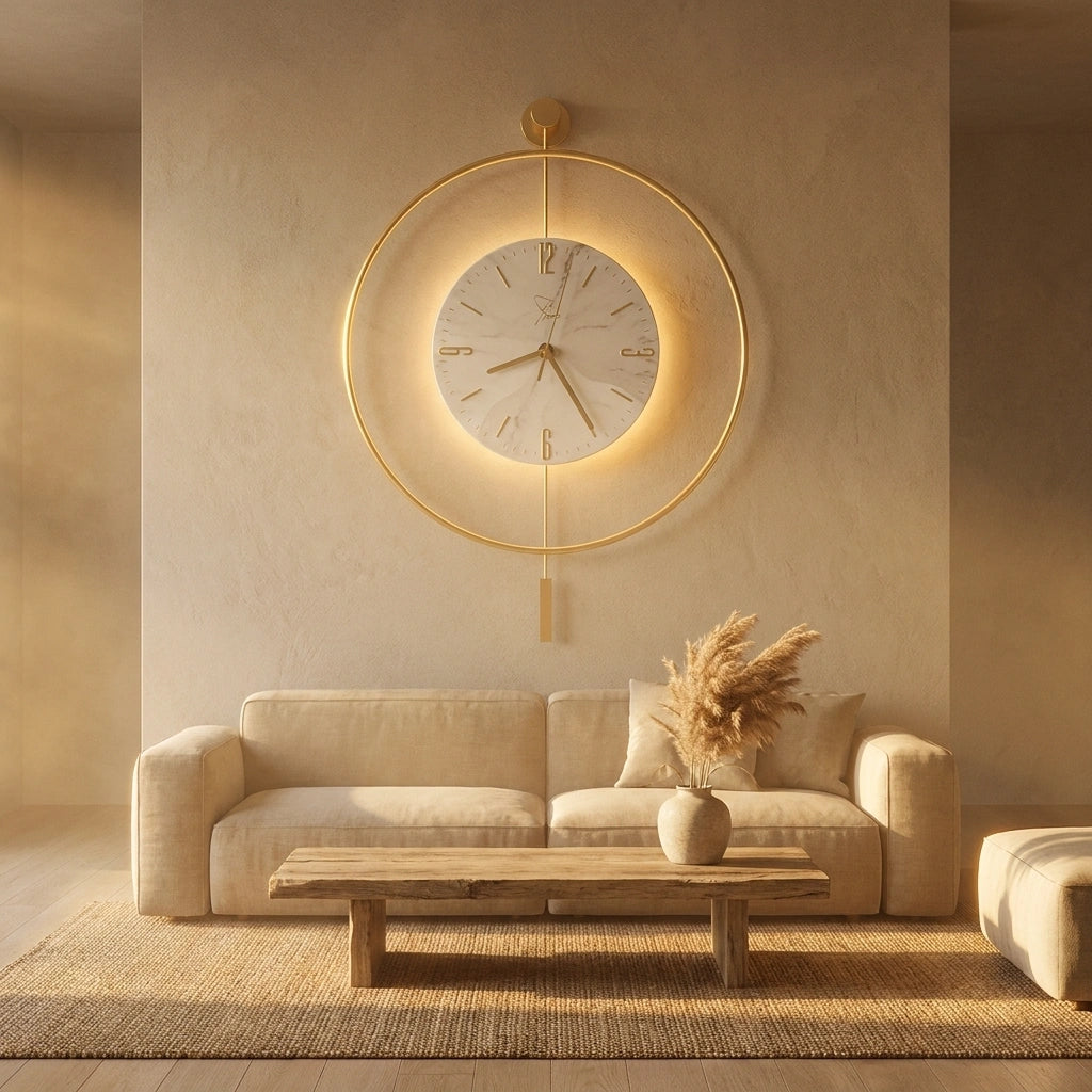 Grande horloge murale moderne LED détail finition métallique