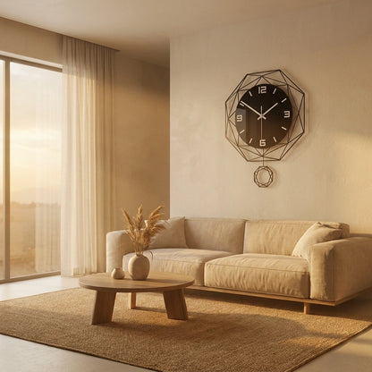 Horloge pendule murale polygones - salon minimaliste vue principale