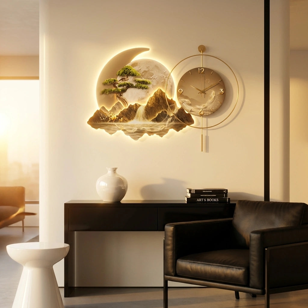 Horloge Pendule LED Paysage Nordique