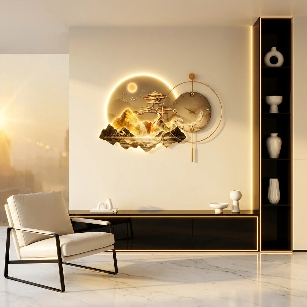 Horloge Pendule LED Paysage Nordique