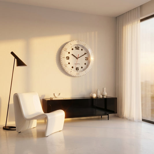 Horloge murale design style montre - salon minimaliste vue angle