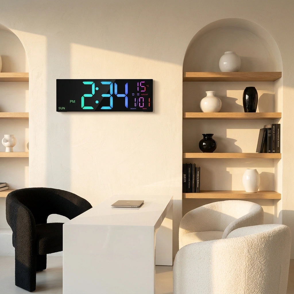 Horloge Murale Numérique  LED Grand Format avec Télécommande