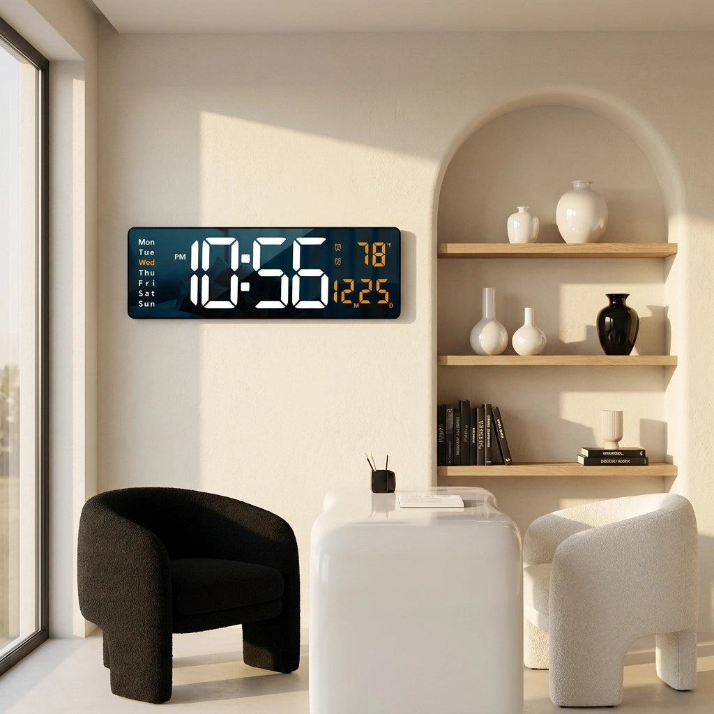 Horloge Murale Numérique  LED Grand Format avec Télécommande