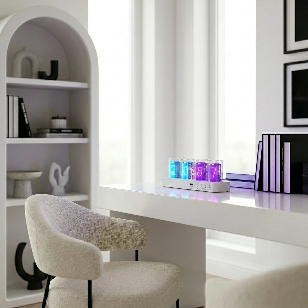 Horloge a tube Nixie - zoom sur les tubes LED lumineux