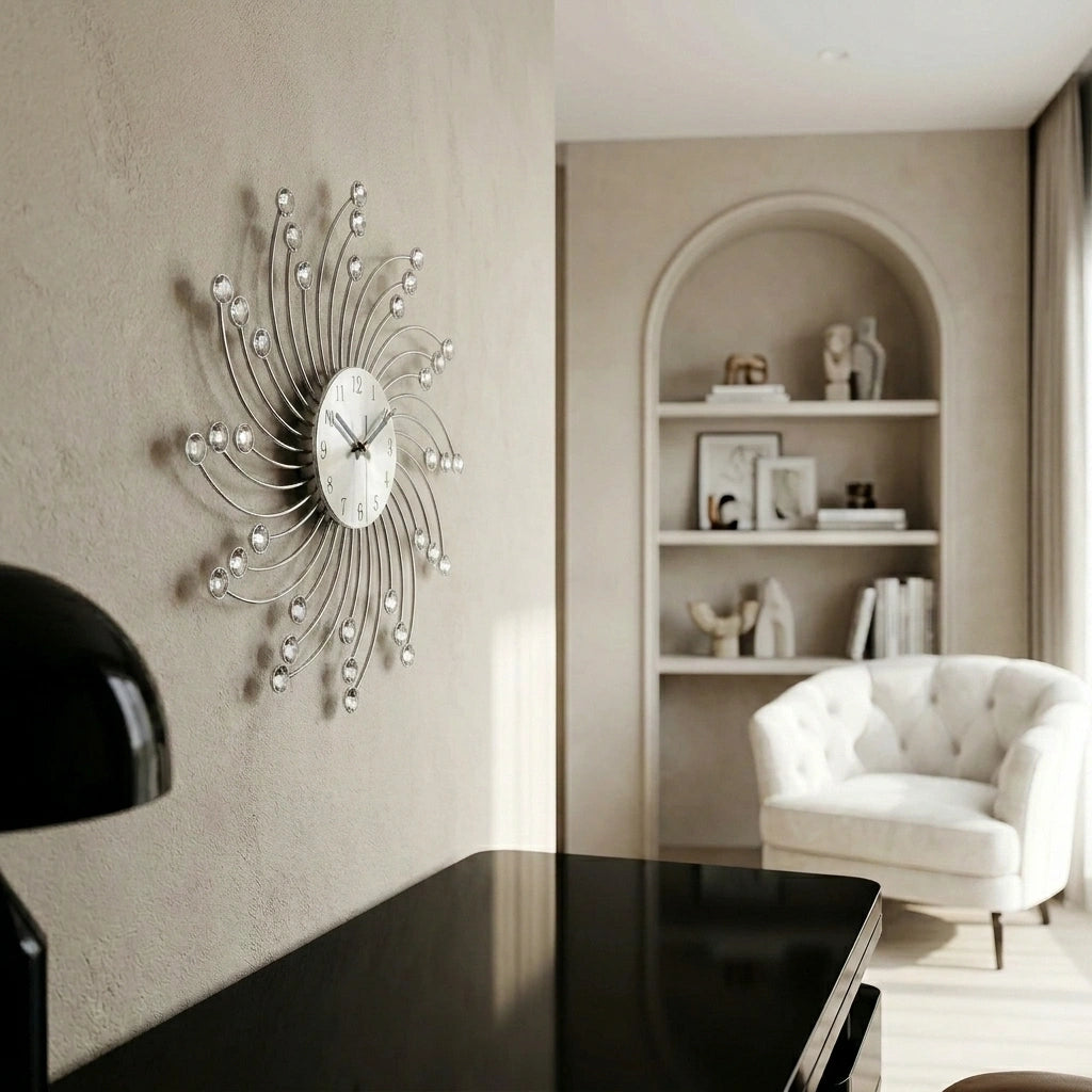 Horloge murale diamants - mise en situation bureau elegant