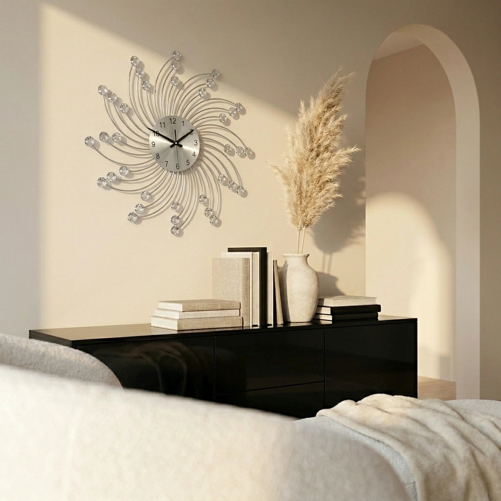 Horloge murale diamants - photo principale fond blanc elegant