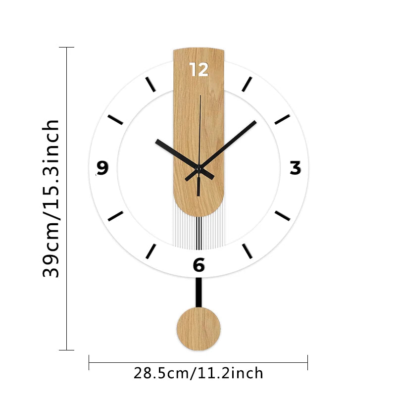 Horloge Murale Silencieuse  Acrylique Bois Blanc à Balancier