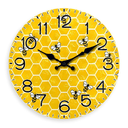 Horloge Murale Bois  Nid d'Abeille et Abeilles