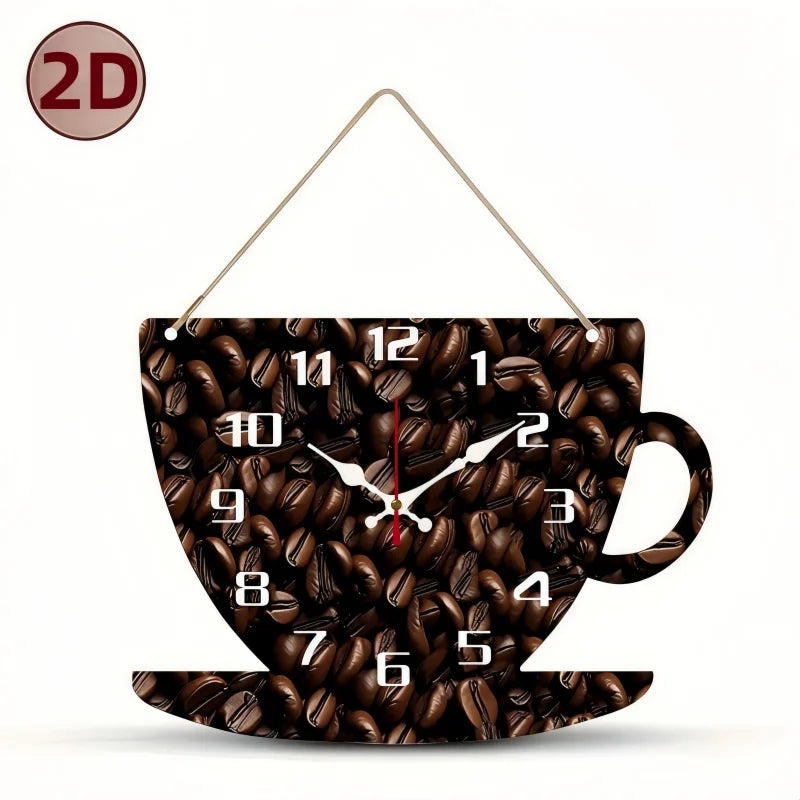 Horloge Murale Silencieuse  Bois Forme Tasse de Café