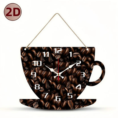 Horloge Murale Silencieuse  Bois Forme Tasse de Café