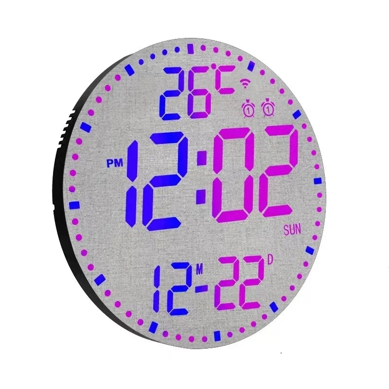 Horloge Murale Digitale  LED Colorée avec Double Alarme Moderne