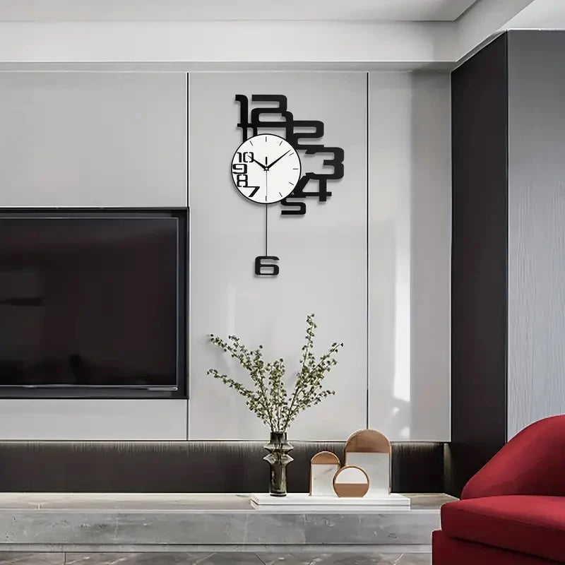 Horloge Murale SilencieuseDesign Créatif en Métal Noir