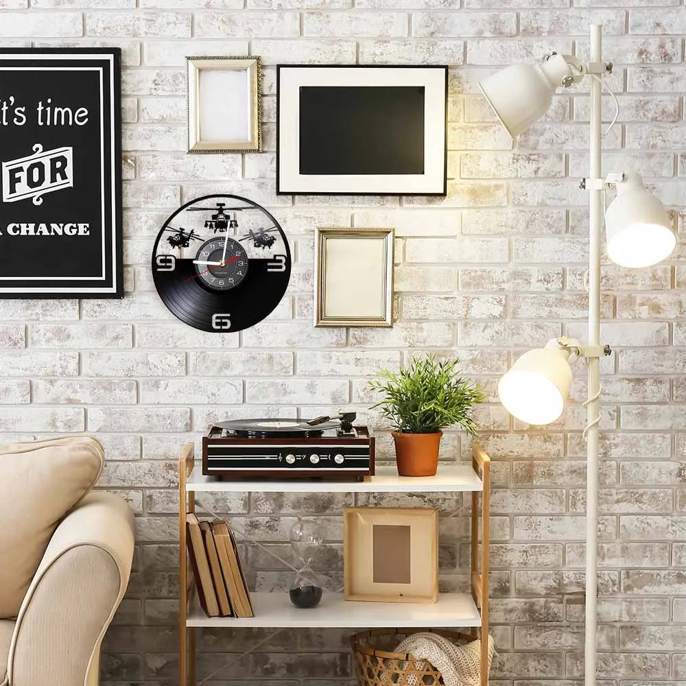 Horloge Murale LED Design  Hélicoptère 3D Vinyle Noir