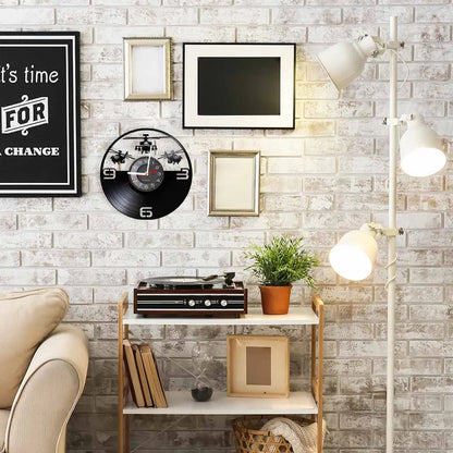 Horloge Murale LED Design  Hélicoptère 3D Vinyle Noir