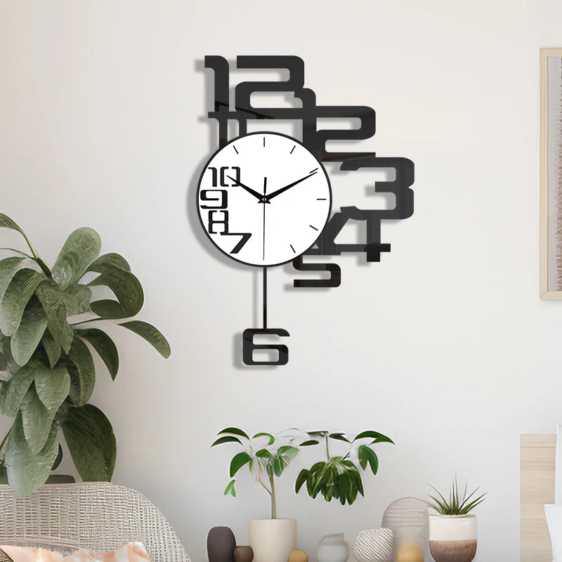 Horloge Murale SilencieuseDesign Créatif en Métal Noir