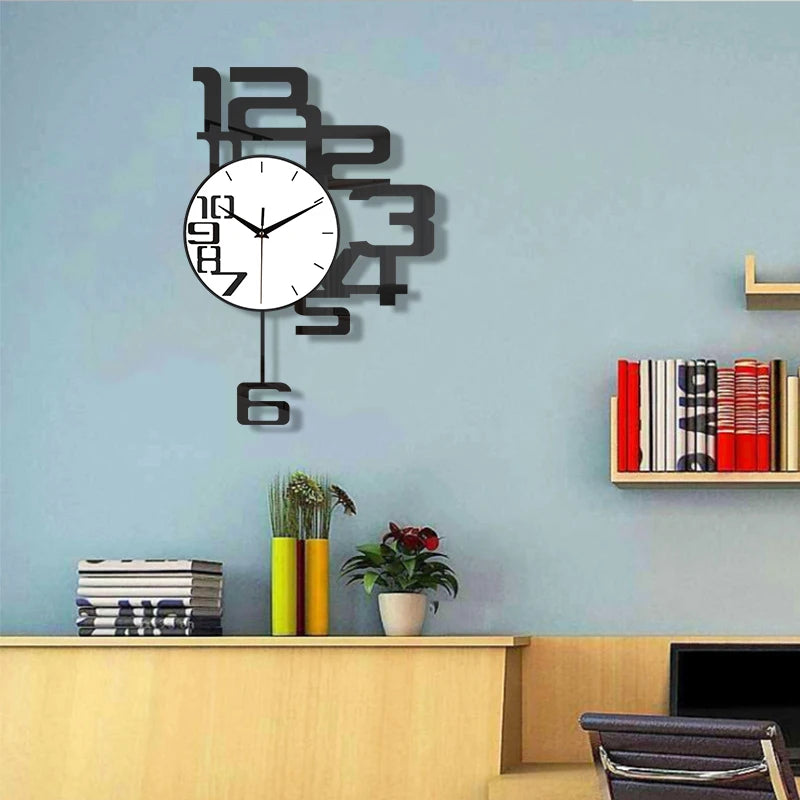 Horloge Murale SilencieuseDesign Créatif en Métal Noir