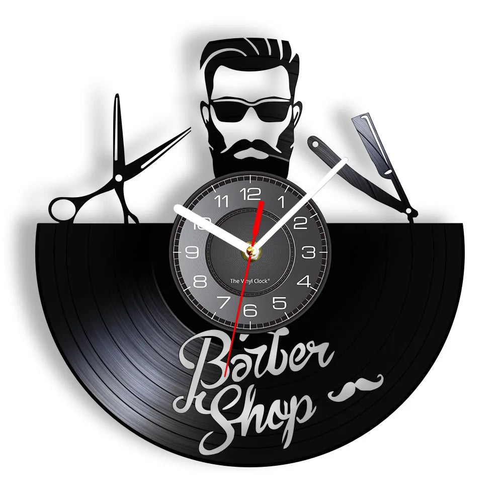 Horloge À Engrenage    Vinyle Design Style Barber Shop