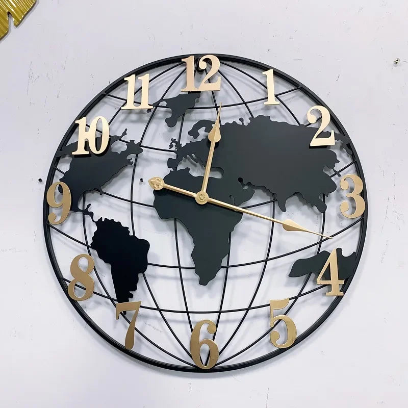 Grande Horloge Murale  Carte du Monde Métal 60cm