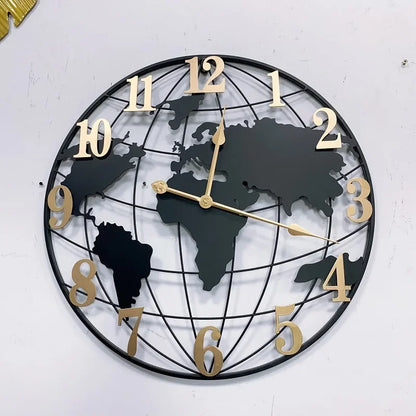 Grande Horloge Murale  Carte du Monde Métal 60cm