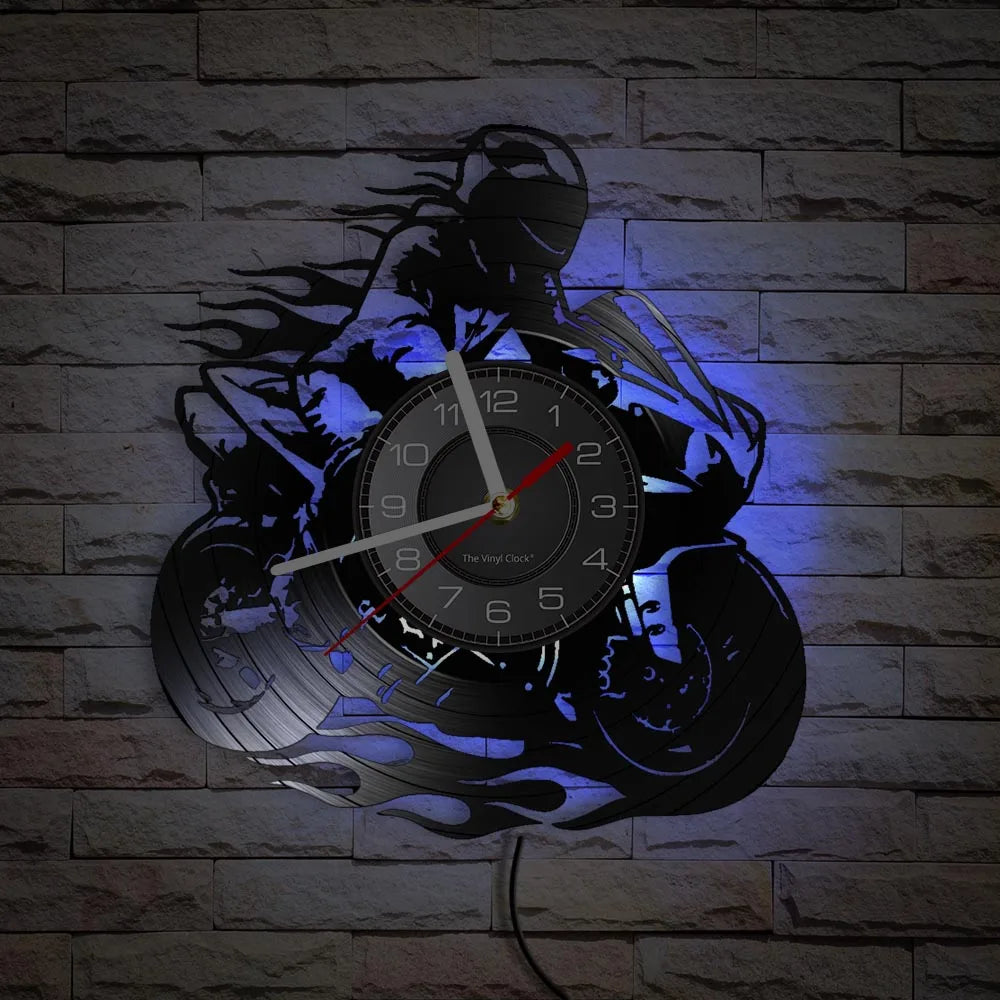 Horloge Murale IndustrielleVinyle Design Moto Extrême Freestyle
