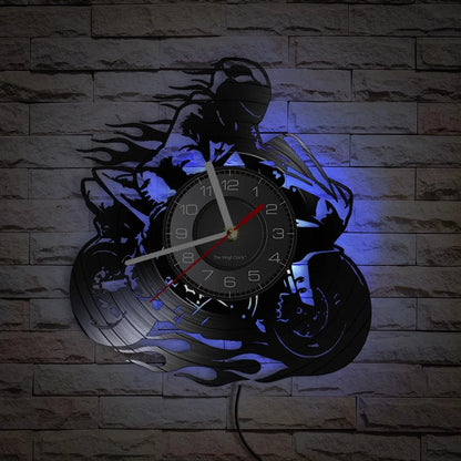 Horloge Murale IndustrielleVinyle Design Moto Extrême Freestyle