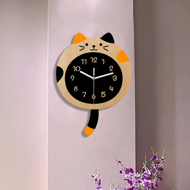 Horloge Murale Silencieuse  Chat Dessin Animé Moderne