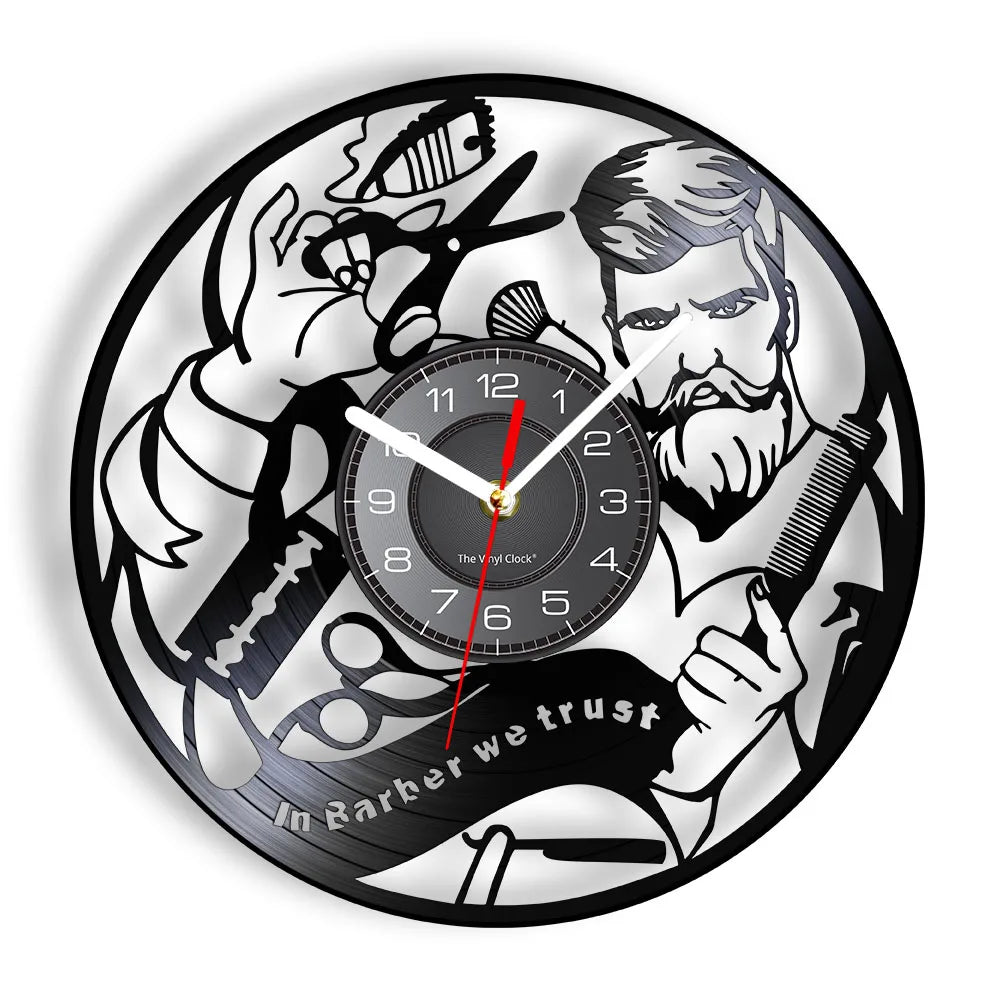 Horloge À Engrenage    Vinyle Design Style Barber Shop