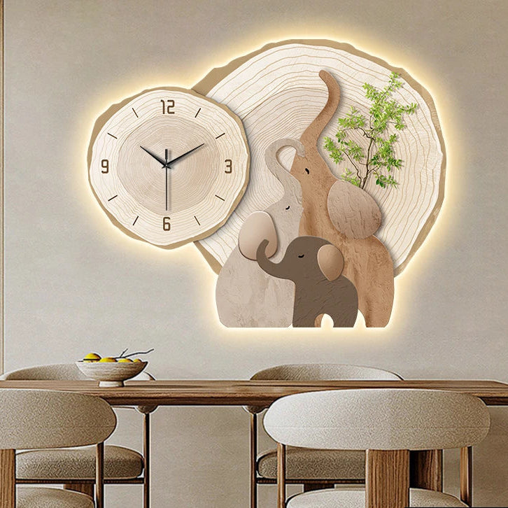 Horloge Murale Silencieuse  Éléphant LED Moderne Multi-Panel