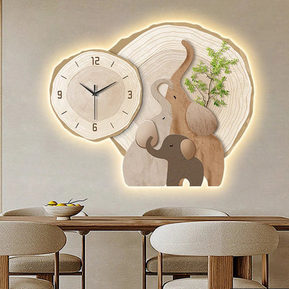Horloge Murale Silencieuse  Éléphant LED Moderne Multi-Panel