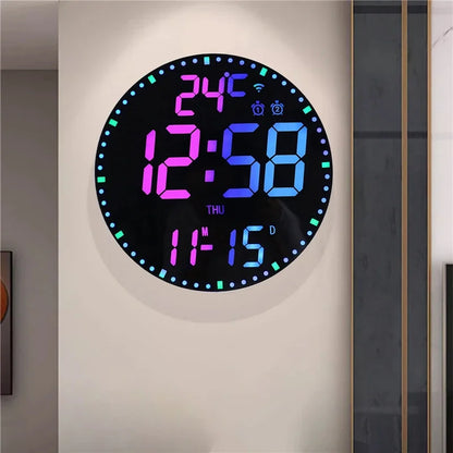 Horloge Murale Digitale  LED Colorée avec Double Alarme Moderne