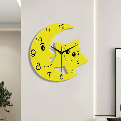 Horloge Murale OriginaleLune et Étoile en Métal Argenté
