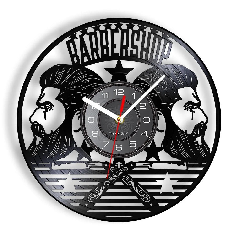 Horloge À Engrenage    Vinyle Design Style Barber Shop