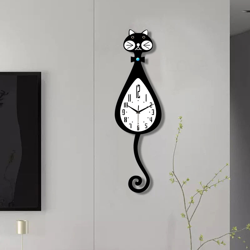 Horloge Chat  Queue Animée Silencieuse Design Intéressant