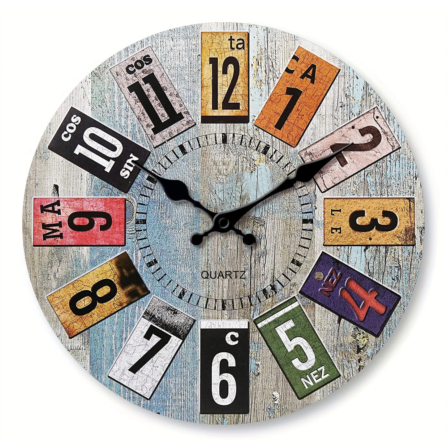 Horloge Murale Scandinave  Bois Bleu Chiffres Colorés
