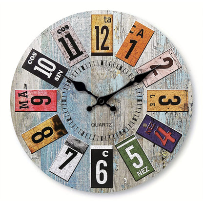 Horloge Murale Scandinave  Bois Bleu Chiffres Colorés