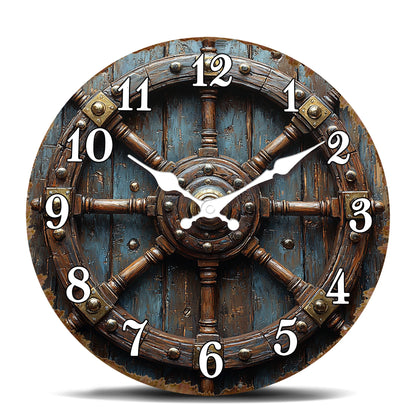 Horloge Murale Vintage  Roue de Navire Déco Nautique